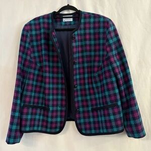 Pendleton Wool Blend Plaid Jacket Teal & Purple Classic Women's Coat Size 18W